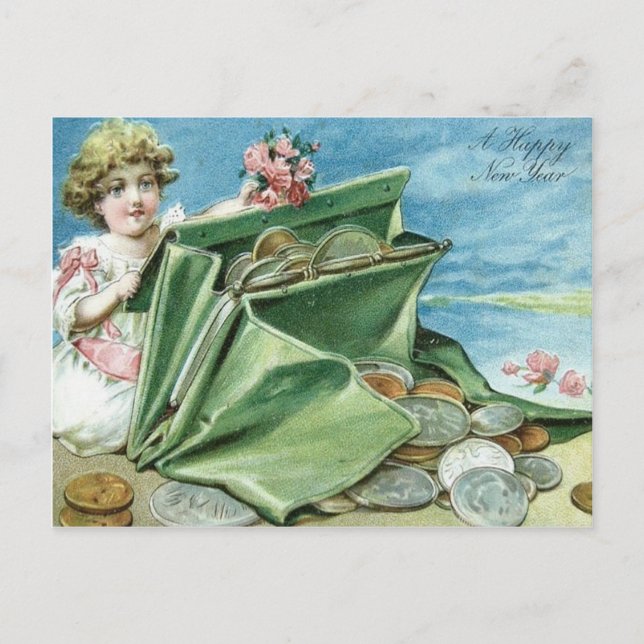 Cartão Postal Bolsa De Menina Moedas Dinheiro Rosa (Frente)