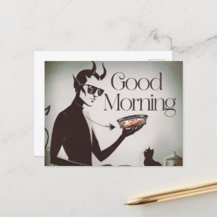 Cartão Postal Bom dia Diabo alimentando atum gelado