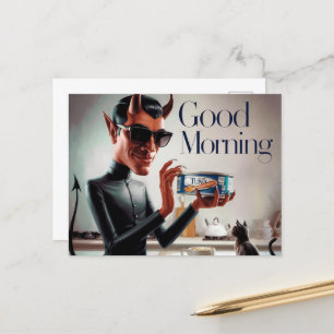 Cartão Postal Bom dia, diabo alimentando gato