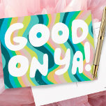Cartão Postal BOM EM YA Bubble Letters Rosa Green Strips<br><div class="desc">Veja esta arte doce e colorida,  feita por mim para você! Sinta-se livre para adicionar seu próprio texto ou alterar as cores. Visite meu compro para mais ou me avise se quiser algo personalizado!</div>