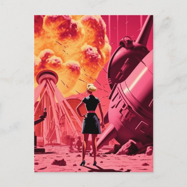 Cartão Postal Bomba cor-de-rosa Bomba laranja fumaça desenho ani (Frente)