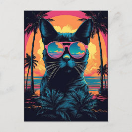 Cartão Postal Bombay Cat com óculos de sol na praia