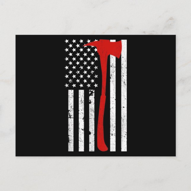 Cartão Postal Bombeiro Americano Flag Thin Red Line Ax (Frente)