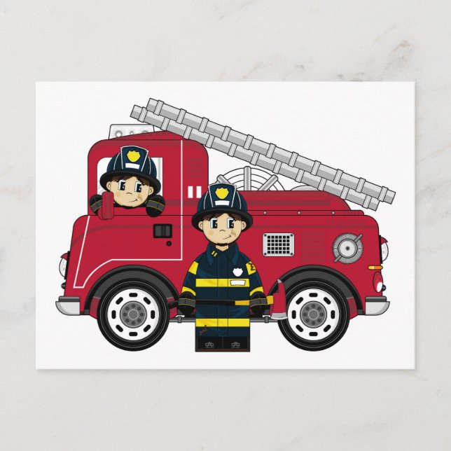 Cartão Postal Bombeiro de Desenho Animado Fofo (Frente)
