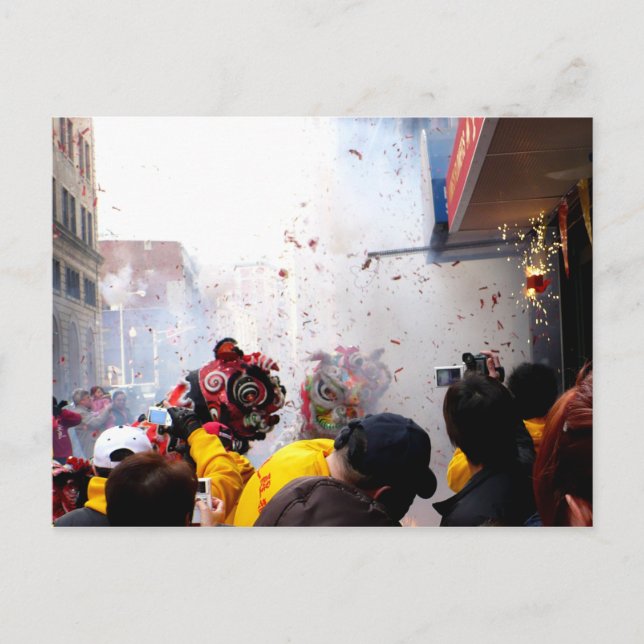 Cartão Postal Bombeiros e Leões do Ano Novo Chineses (Frente)