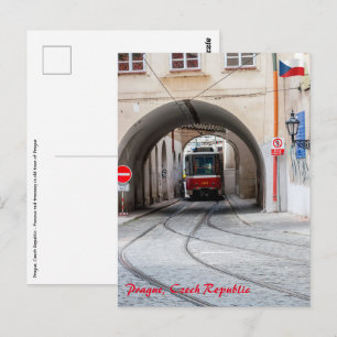 Cartão Postal Bonde vermelho na cidade velha de Praga - Repúblic