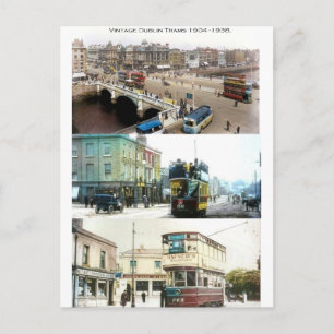 Cartão Postal Bondes de época na cidade de Dublin, Irlanda