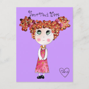 Cartão Postal Boneca Bonita com Cartão-Postal de Vestido Rosa
