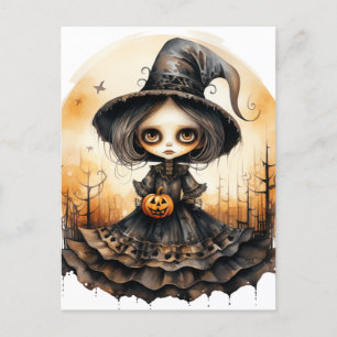 Cartão Postal Boneca de Bruxa Adorável do Halloween