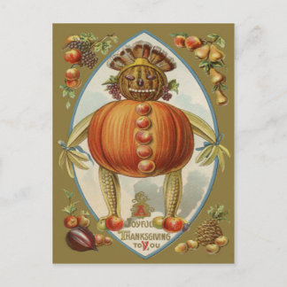 Cartão Postal Boneca de Colheita Abóbora Maçã Pêra Milho Uva
