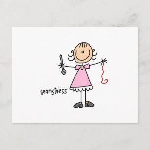 Cartão Postal Boneca de Costureira em Stick Figure