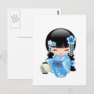 Cartão Postal Boneca de inverno Kokeshi - Garota Geisha