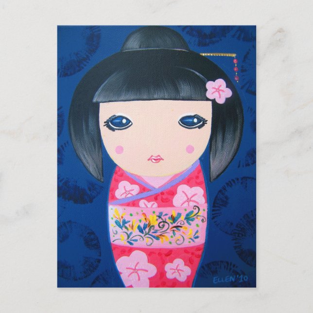 Cartão Postal Boneca de Kokeshi - Harumi (Frente)