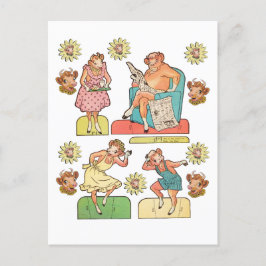 Cartão Postal Boneca de papel da família Touro de Vintage