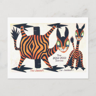 Cartão Postal Boneca de papel de animal retrô--Jazzah