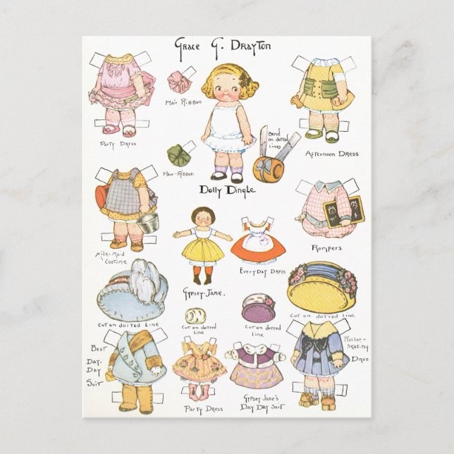 Cartão Postal Boneca de papel Vintage (Frente)