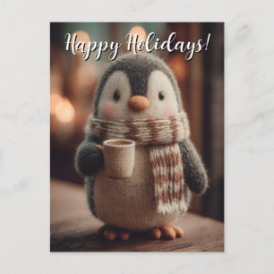 Cartão Postal Boneca de Pinguim Tecida Fofa com Cachecol Seguran
