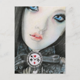 Cartão Postal Boneca de relógio encarando fantasiaCartão postal