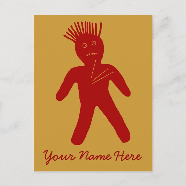 Cartão Postal Boneca de Voodoo Vermelha Sanguínea (Frente)