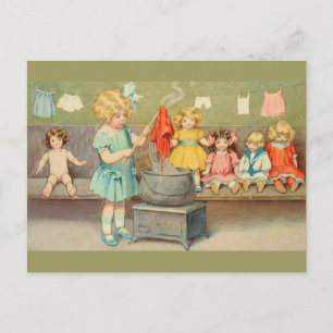 Cartão Postal Boneca Garota da Lavanderia Dolly Vintage Bonecas 