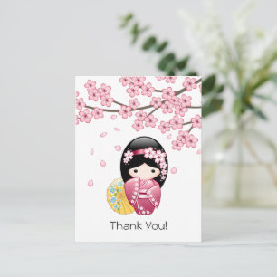 Cartão Postal Boneca Kokeshi da Primavera - Geisha Japonesa Obri