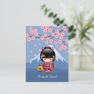 Cartão Postal Boneca Kokeshi Sakura - Geisha Fofa Obrigada
