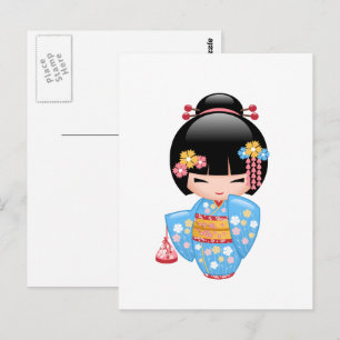 Cartão Postal Boneca Maiko Kokeshi - Garota Gisha Bonita