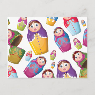 Cartão Postal Boneca Matryoshka - Padrão de Bonecas Aninhadas Ru