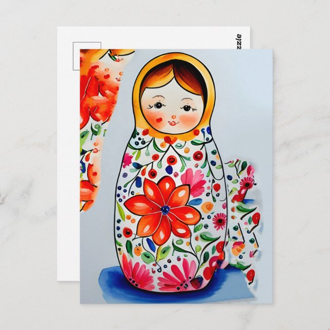 Cartão Postal Boneca Matryoshka, Posto (Frente/Verso)
