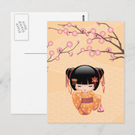 Cartão Postal Boneca Ume Kokeshi - Garota Geisha do Pêssego Japo