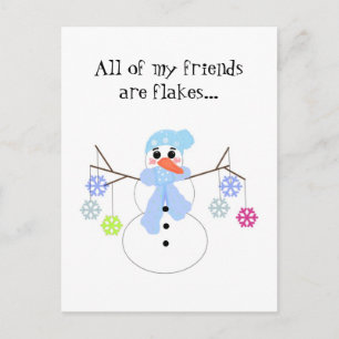 Cartão Postal Boneco de Neve com Amigos Flocos de Neve