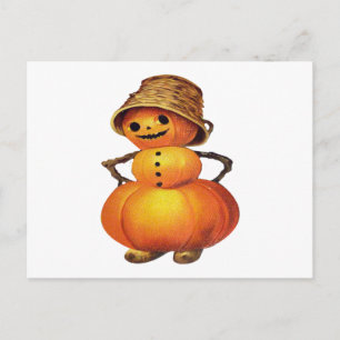 Cartão Postal Boneco de Neve de Abóbora (Cartão Antigo de Hallow
