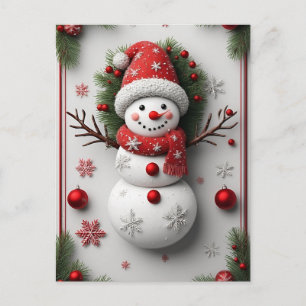 Cartão Postal 🎄 Boneco de Neve de Inverno Pine Charm ❄️ Natal F