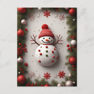 Cartão Postal Boneco de Neve de Natal Decorado com Galhos de Pin