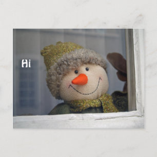 Cartão Postal boneco de neve diz "oi"