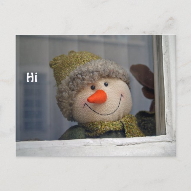 Cartão Postal boneco de neve diz "oi" (Frente)