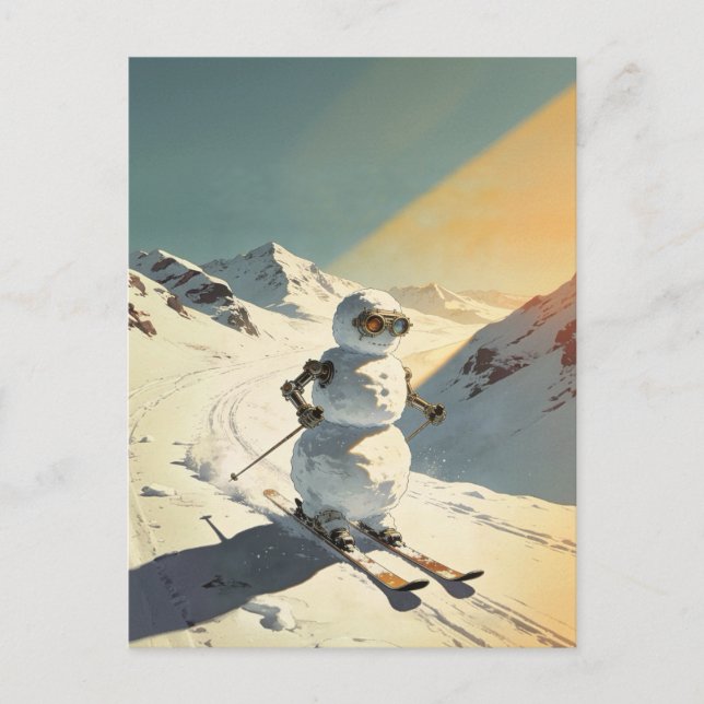 Cartão Postal Boneco de Neve Esquiando  (Frente)
