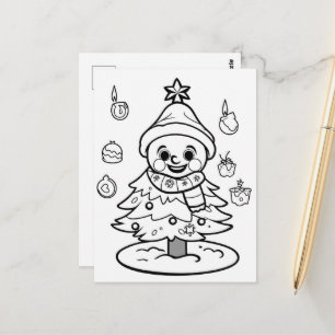 Cartão Postal Boneco de neve festivo de Natal árvore criança col
