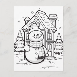 Cartão Postal Boneco de neve festivo para colorir infantil