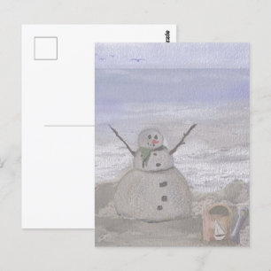 Cartão Postal Boneco de Neve Frosty na Praia