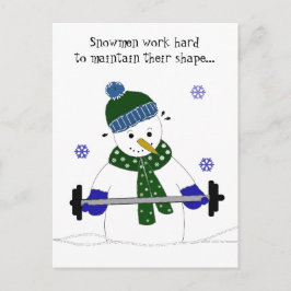 Cartão Postal Boneco de Neve Levantando Peso com Dito
