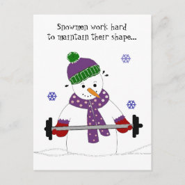 Cartão Postal Boneco de Neve Levantando Peso com Dito Popular