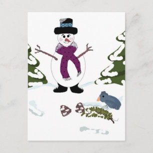 Cartão Postal Boneco de Neve na Floresta