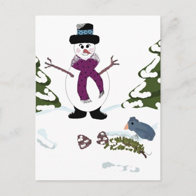 Cartão Postal Boneco de Neve na Floresta (Frente)