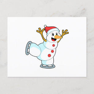Cartão Postal Boneco de neve no patinador no gelo com patins de 