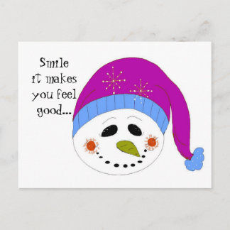 Cartão Postal Boneco de Neve Sorridente