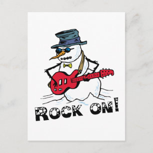 Cartão Postal Boneco de Neve Tocando Guitarra Rock On