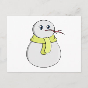 Cartão Postal Boneco de neve vestindo uma cachecol amarelo