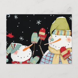 Cartão Postal Bonecos de Neve Modernos com Luvas