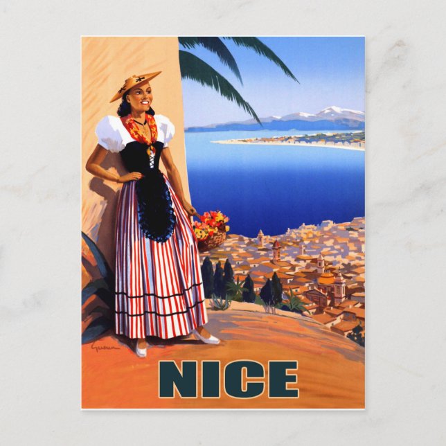 Cartão Postal Bonita, a mulher está olhando para a riviera franc (Frente)